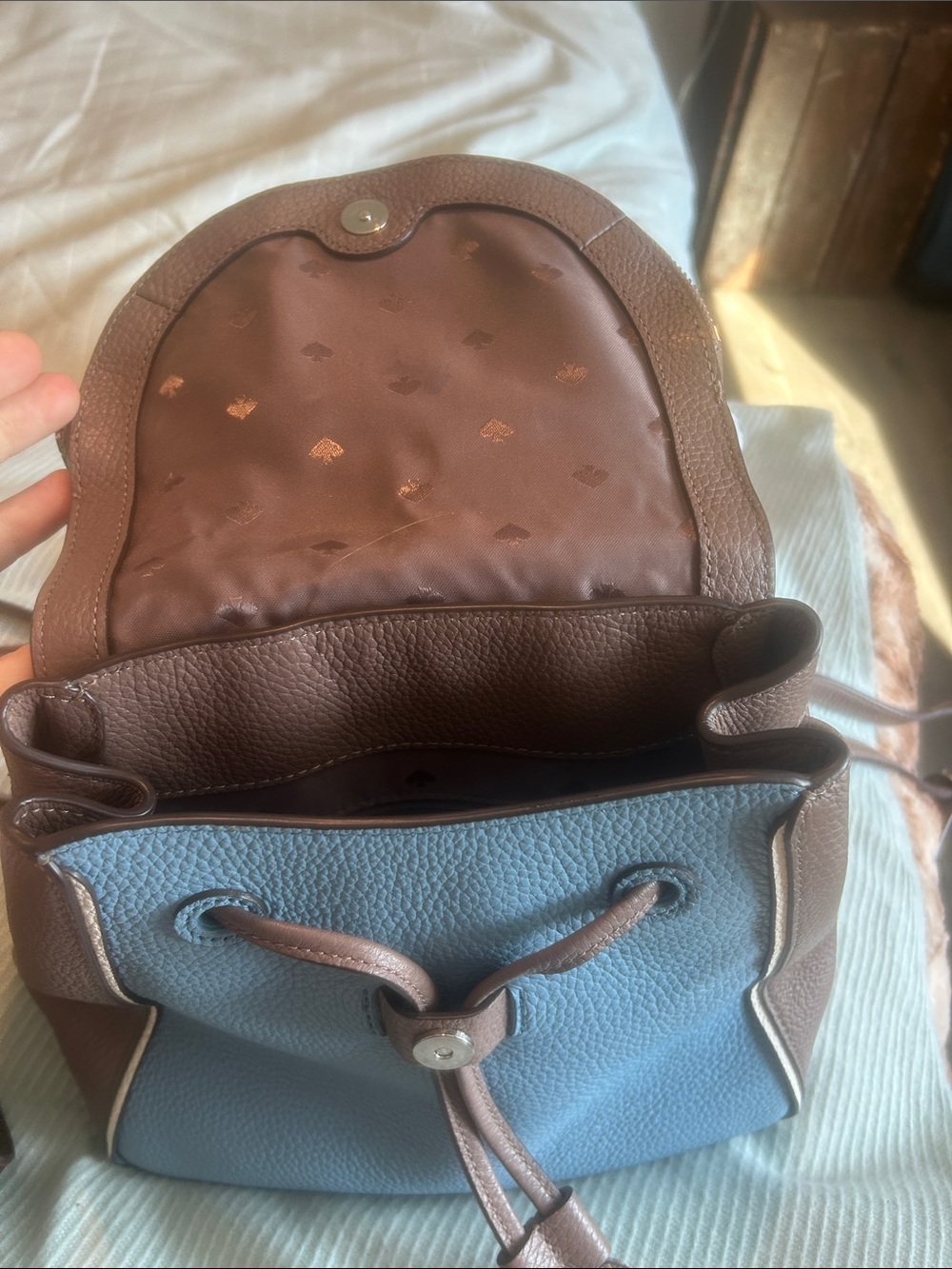 kate spade Two-Tone Brown & Blue Leather Backpack - Picture 3 of 3